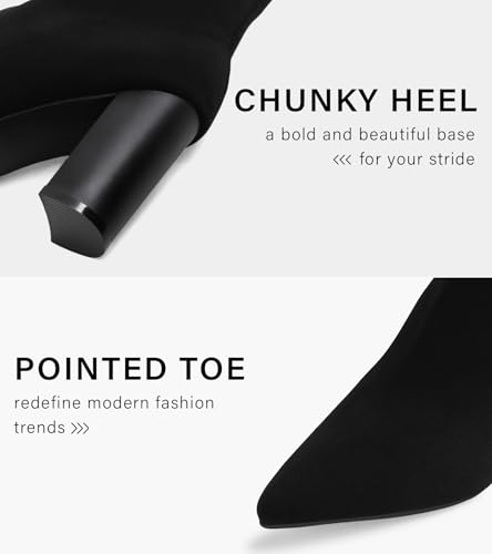 Shoe'N Tale Women's Ankle Boots Pointed Toe Chunky High Heel Slip-on Stretchy Booties Shoes3
