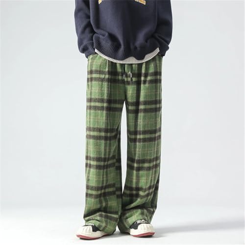 Men's Vintage Color Plaid Pants Loose Wide Leg Pants Lazy Wind Straight-Leg Leisure Trousers2