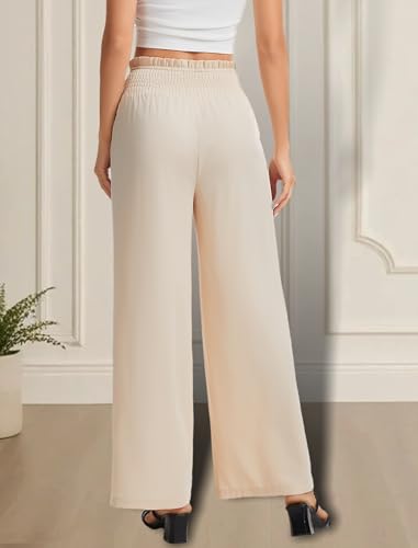 LUXEBOLD Women's Trousers with Bow Detail and Side Pockets Comfortable Elastic Waist Office Pants for Women for Business Casual Wrinkle Resistant Women's Work Pants Apricot 2XL — view 5