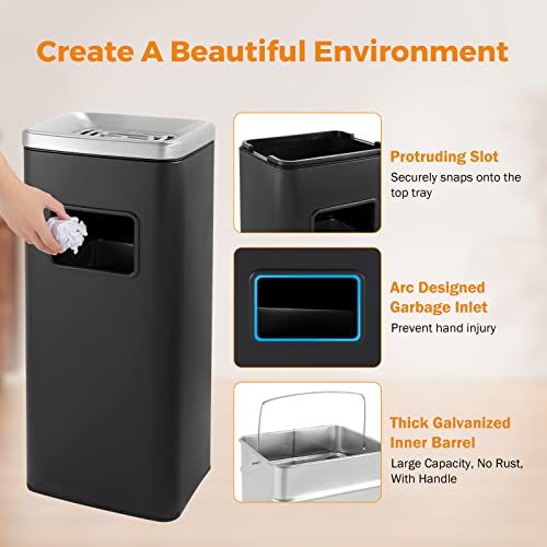 Image of BEAMNOVA Trash Can Indoor Outdoor Stainless Steel Commercial Garbage Can Industrial Garbage Enclosure Inside Cabinet with Lid Waste Container, Color Black, 30 * 25 * 68 cm / 11.8 * 9.8 * 26.8 in