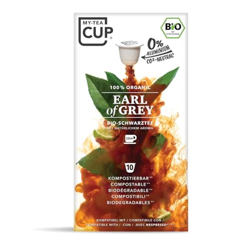 MY TEA CUP Bio Earl Grey Tee – 10 Kapseln – Kompostierbar & Aluminiumfrei | Nespresso®‑kompatibel | Aromatischer Schwarztee mit Bergamotte | Nachhaltige Teekapseln