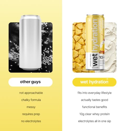 Image of Wet Hydration | Functional Wellness Water, Non-Carbonated - Pineapple Whip Colada (12 fl. oz.| Pack of 12) - Zero Calorie Hydration Drink with Electrolytes, Clear Whey Protein, BCAAs, Protein Water, No Sugar, No Artificial Ingredients