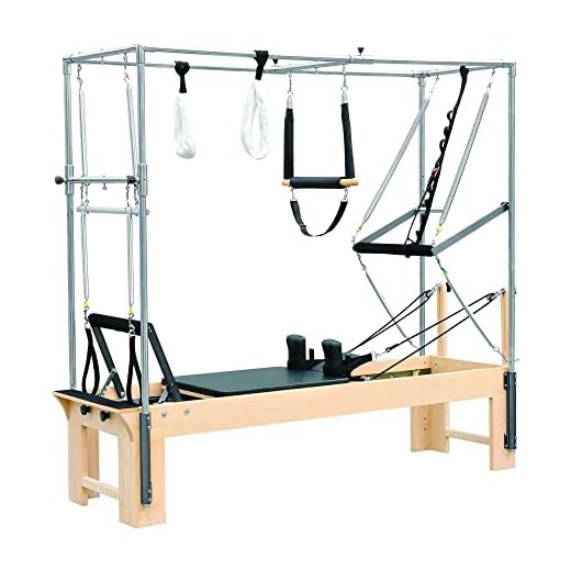 ELINA PILATES Cadillac Reformer de Madera - Negro, 8 Muelles de Diferente Resistencia, 2 Barras de Deslizamiento, Torre de Acero Inoxidable, 3 Set de Agarraderas Acolchadas,
