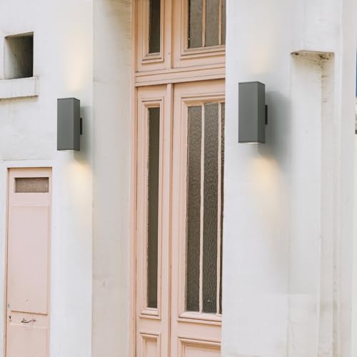Image of mirrea 14 inch Modern Outdoor Porch Light in 2 Lights, Matte Gray, 2 Pack