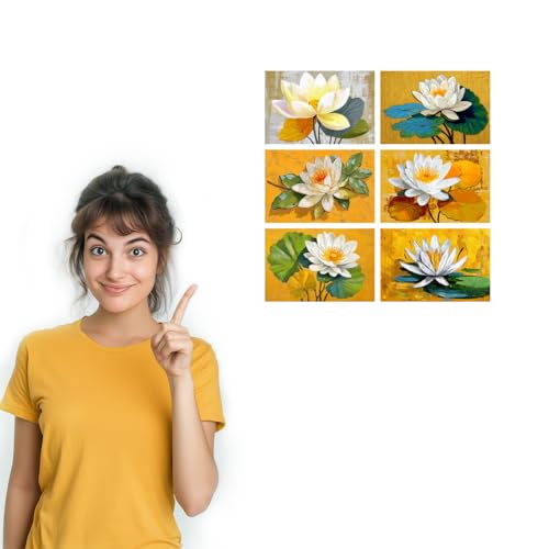 Image of SiddArtify Lotus Flower Wall Art Poster Print Set - Botanical Floral Prints for Living Room Bedroom Office Decor - Set of 2-4x6 Inch - Board (Pack of 6) - Sticker (Pack of 6)