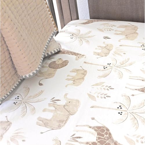 Crane Baby Safari Nursery Decor Crib Sheet, 100% Cotton Fitted Sheet for Standard Mattress 28in X 52in, Breathable Toddler Bed Sheet for Boys and Girls