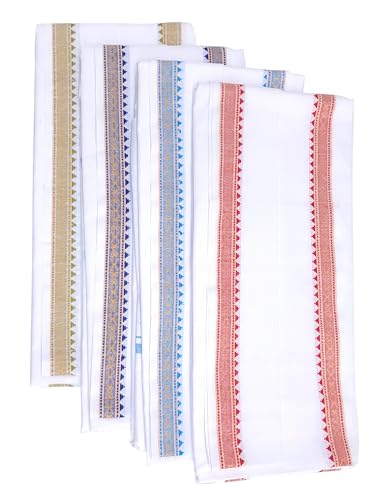 Image of Handloom Pure Cotton Traditional God Towel | Gamcha /Angocha Towel | Fast Absorbing Bath Towels for Men, Women & Kids | Perfect for Everyday Use |Pack of 4 | Size 76 x 178 cm | White