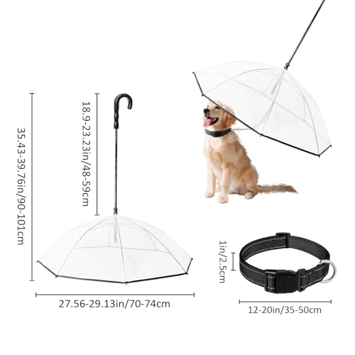 Esoes Hund Transparente Regenschirm Pet Umbrella Skalierbar Hundeschirm Welpen mit Leine und Kette für Spaziergänge im Freien bei Schnee oder Regen (A)