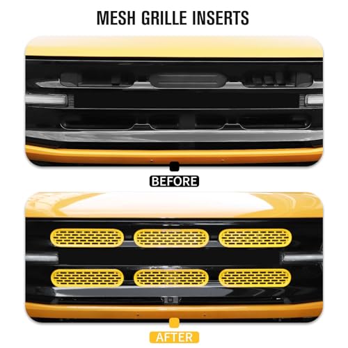 Image of Jimen Compatible with Ford Bronco 2021-2023, 6PCS Front Grille Inserts Mesh Grill Cover Exterior Trim Accessories (Yellow)