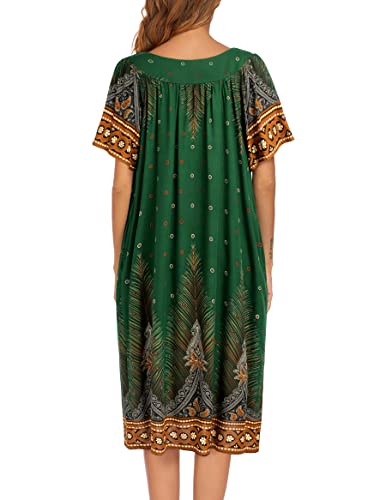 Image of Ekouaer Womens Nightgown Short Sleeve House Dress with Pockets-Floral Print Mumu Dress