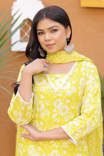 Image of PARTHVI Women's Printed Calf Length Straight Kurta & Skirt With Dupatta Set