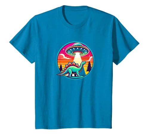 Enlèvement de vaisseaux spatiaux extraterrestres par un dinosaure stégosaure T-Shirt