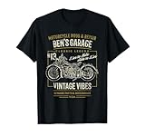 Superbe design de moto vintage Ben's Garage parfait pour toute personne portant le nom Ben, fils, père, frère, oncle, papa, grand-père. Si vous êtes nommé Ben et que vous aimez les motos, l'art vintage, les designs rétro et les balades classiques, ce design est le cas