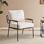 VINGLI Mid-Century Modern Accent Armchiar for Small Space, Small Comfy Upholstered Leisure Reading Chair with Wood Armrest for Bedroom, Living Room, Waiting Room, Linen Beige