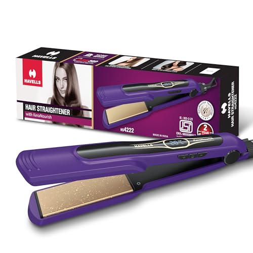 Image of Havells Wide Hair Straightener|KeraNourish| 5 Adjustable Temperature Settings| Digital Display|For All Hair Types|Worldwide Voltage|HS4222