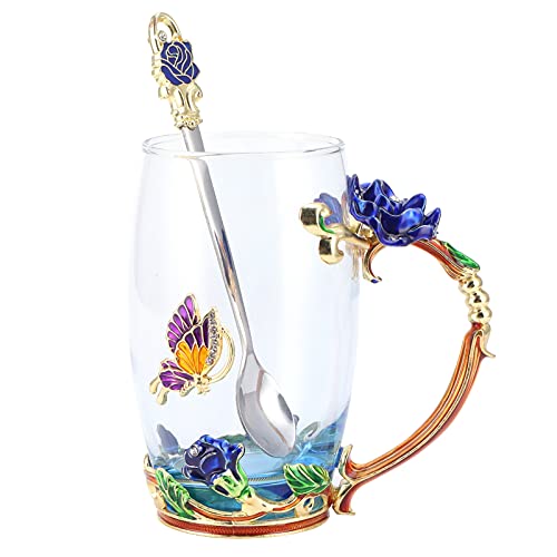 Tasse à thé en forme de fleur émail rose bleue 350ml pause café bureau