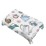 IBILIU Vintage Kettles Rectangle Tablecloth 60x104 Inches,Kitchen Drink Floral Beige Cafe teapots Po