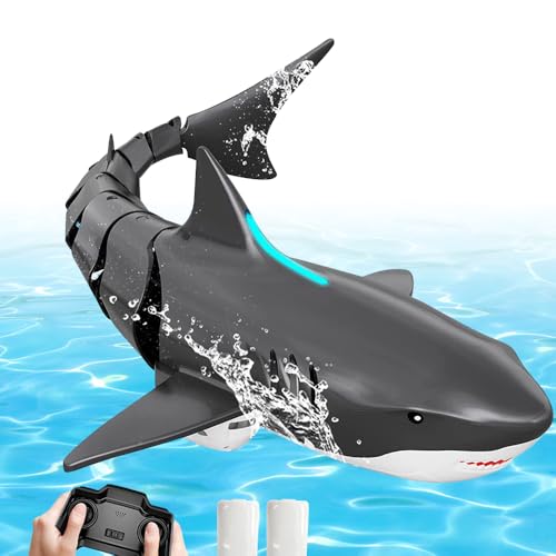 DAJASD Ferngesteuerter Hai, 2.4GHz Ferngesteuertes Boot, RC Boot Simulation Hai mit Licht und Zwei Batterien, RC Haiboot, Pool Spielzeug Geschenk für 5+ Jahre Jungen Mädchen