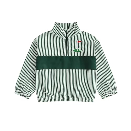 Toddler Baby Boy Fall Clothes Golf Embroidery Jacket Striped Stand Collar Half Zipper Tops Kids Casual Shirt