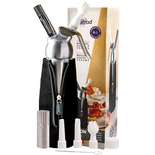 Mastrad - Siphon Chantilly 0,5L Aluminium – Chaud & Froid - Avec Fourreau Isolant - Idéal Mousse, Chantilly, Sauces, Espumas – 3 Douilles - Piston Inox...