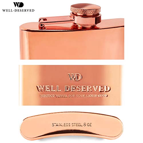 8oz Copper Flask and Funnel Set. Copper 7th / 22nd Anniversary Gifts for Men or Women, Him or Her. Gift Ideas. Rose Gold Flask. Black Satin Gift Box. Copper Alcohol Drinking Flask. by Well-Deserved
