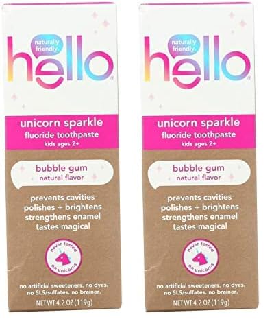 HELLO Bubblegum Unicorn Sparkle Toothpaste for Kids, 4.2 OZ (Pack of 2)