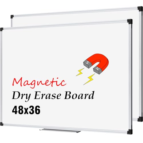 XBoard Magnetic Whiteboard 48 x 36 Inch | Dry Erase Board with Aluminium Frame & Marker Tray 4' x 3' | Wall Mounted Magnetic White Board for Home School Office (Pack of 2) 48" x 36"-2 Pack