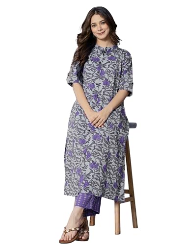 Image of rytras Women Cotton Printed A-Line Kurta with Palazzo Pant Set