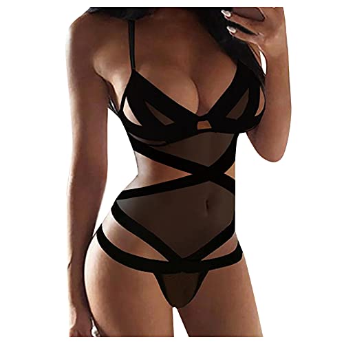 Lingerie for Women Sexy Cut Out Harness Detail Strappy Teddy Mini Bodysuit Slutty Lingerie Plus Size Lingerie Set Black