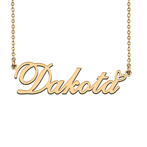 HUAN XUN Unique Gold Name Necklace with Heart Custom Dakota Necklace for Women Birthday HUAN XUN Unique Gold Name Necklace with Heart Custom Dakota Necklace for Women Birthday
