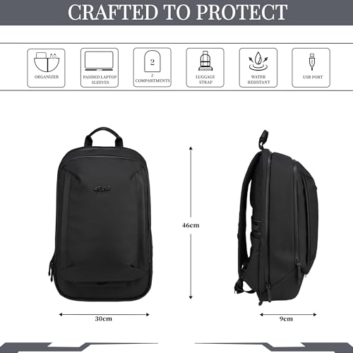 Image of F Gear Capri Black 20L Tech Laptop Backpack, USB & Type-C, 180 Wide Open | Premium & durable, 180-degree wide opening, USB & Type-C port, anti-theft pocket, luggage strap, 2 compartments & 2 pockets