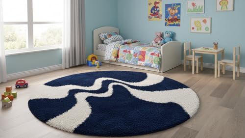 Image of Vintage Threads (Blue 3D 5x5 Ft Shaggy Carpet for Living Room & Bedroom | Ultra Soft Plush Long Pile Rug | Thick Fluffy 3D Modern Floor Carpet | Cozy Luxury Home Decor Rug