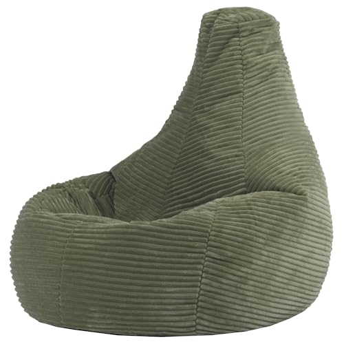 Icon Dalton Sitzsack Kinder, Salbeigrün, Flauschiger Cord Stoff, Sitzsack Cord mit Füllung, Bequemer Kinder Gaming Sessel, Kuschelsessel, Lese Sessel, Schlafzimmer, Kinderzimmer, Spielzimmer