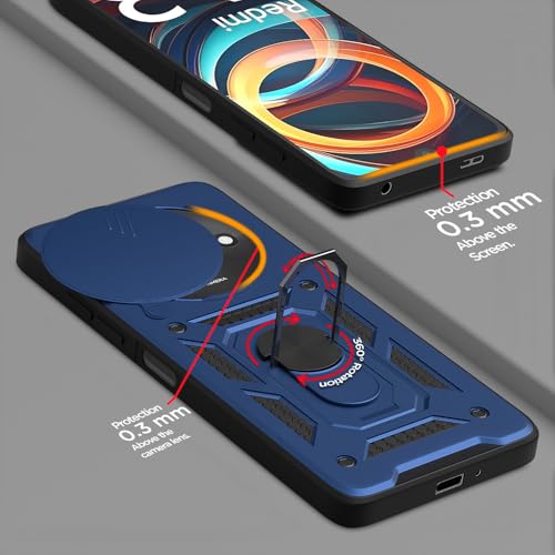 Image of Pikkme D10 Tough Armor Bumper Case | 360 Protection Case | Sliding Camera Shield Cover & Ring Holder Stand Back Cover for Redmi A3 (2024) / Redmi A3x / Poco C61(Blue)