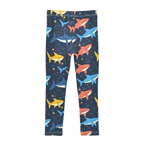 Cute Sharks and Stars Girls Casual Leggings for Kids Printed Long Pant Bottoms Stretch and Soft2