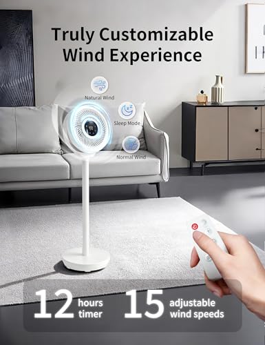Image of Pedestal Fan for Bedroom, 180 Wide Oscillating & 90 Vertical Tilt, 20dB Ultra Quiet DC Motor Standing Fan with Remote, 15 Speed Settings, 3 Modes, 12H Timer, 15-38 inch Height Adjustable(white)