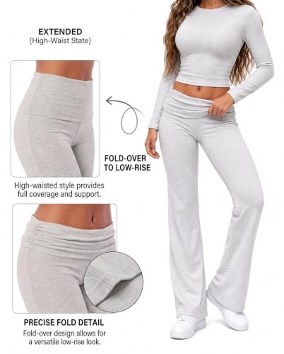Image of ZOOSIXX 2 Piece Sets for Women Flare Leggings Long Sleeve lounge Pajama Sets Casual Outfits