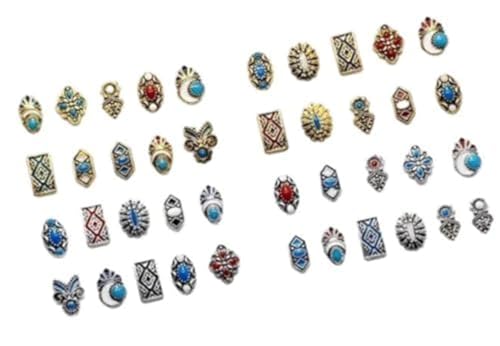 Retro Turquoise Totem Flower 3D Alloy Nail Art Mix Color Nail Charms, DIY Nail Art Decorations 50pcs