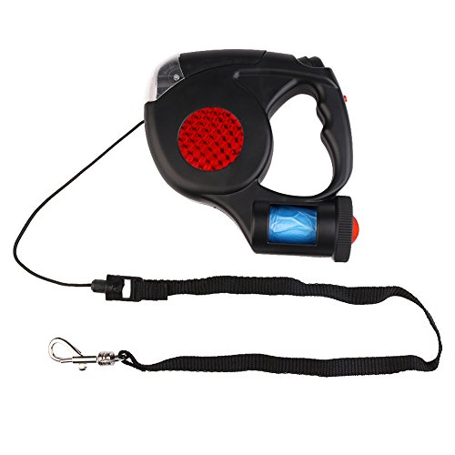 Correa retráctil para perro 3 en 1 con linterna LED y dispensador de bolsas de basura de 4,5 m de largo, para entrenamiento y caminata de perros pequeños, medianos y grandes