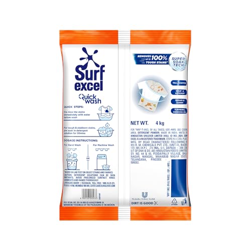 Surf Excel Easy Wash Detergent Powder 4 kg | Superfine Washing Powder | Dissolves Easily & Removes Tough Stains | Suitable for all Washing Machines