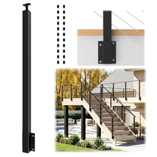 Gyykzz Side Mount Cable Railing Stair Post for 36'/42' Stair Railing(Post Body 44'), Left Side...