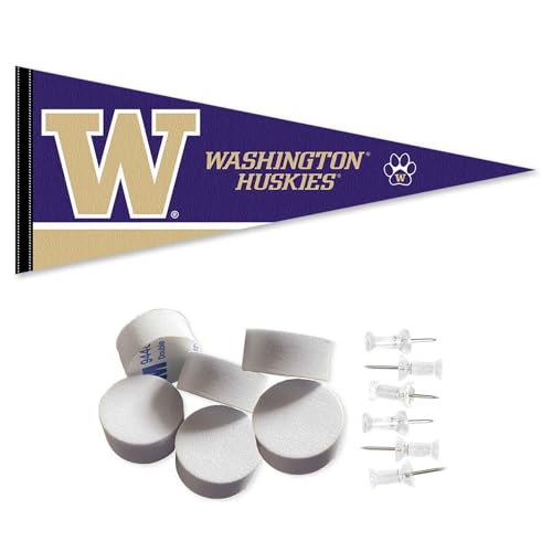 Washington UW Huskies Pennant Flag and Wall Tack Mount Pads