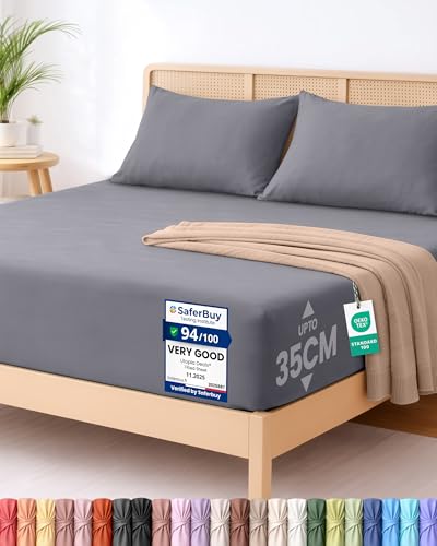 Utopia Bedding Fitted Sheet Emperor, Grey - Deep Pocket 14 inch (35 cm) - Easy Care - OEKO-TEX Certified - Soft Brushed Microfibre Fabric - Shrinkage and Fade Resistant - Bottom Sheet