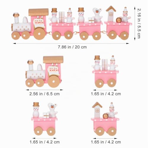 TOYANDONA Weihnachten Zug Dekoration Holz Weihnachtszug mit Schneemann Bär Figur Puppe Kinder Spielzeug Weihnachtsdeko Tischdeko Weihnachtsschmuck Weihnachtsfigur Rosa – Bild 2
