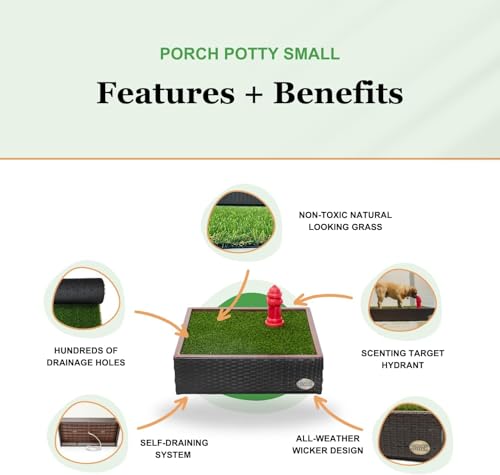 Image of Porch Potty Small Indoor & Outdoor Dog Potty System with Artificial Grass, Quick-Draining Base & Drainage Hose - Reusable Dog Grass Pad for Apartments, Balconies, Patios & RVs