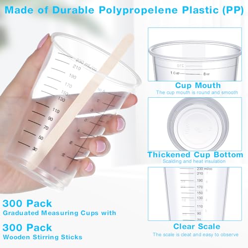 Gerrii Pack 300 vasos medidores descartables 8 oz plástico transparente miniatura 3