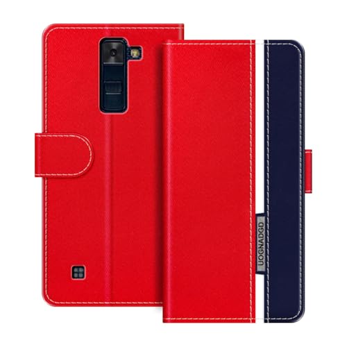 UOGNADGD Leather Phone Case Compatible with LG Escape 3 Flip Wallet Cover with Magnetic Closure, Kickstand & Card Holders, Shockproof Protection (Red)