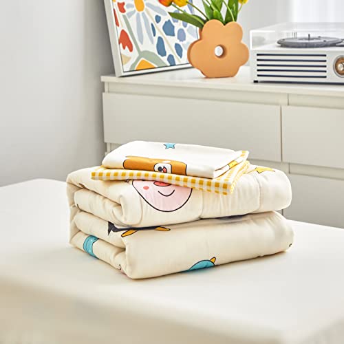Flysheep 4 Piece Colorful Beige Toddler Bedding Set Happy Animals Printed For Baby Boys And Girls - Includes Quilted Comforter, Flat Sheet, Fitted Sheet & Pillow Case, Soft & Comfortable Microfiber #TOP4