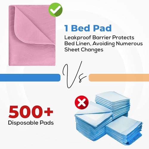 Image of 4 Pack Waterproof Reusable Heavy Absorbency Incontinence Bed Pads 34 inchx52 inch | Utopia Bedding Washable Underpads, Chuck Pads for Adults, Kids, Elderly and Pets, Bedwetting Pads for Sofa and Couch, Pink