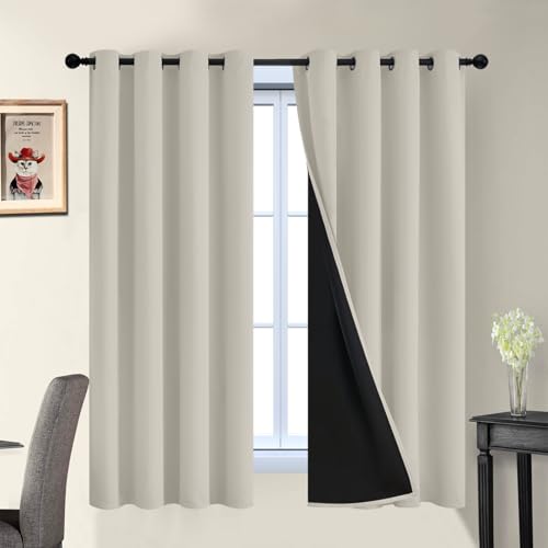 Image of Yakamok Stone Blackout Curtains 63 Inches Long for Bedroom 52 inch Wide 2 Panel | Blackout Curtain Panels for Bedroom, 2 Thick Layers Grommet Top Thermal Insulated Drapes with Black Liner for Living Room